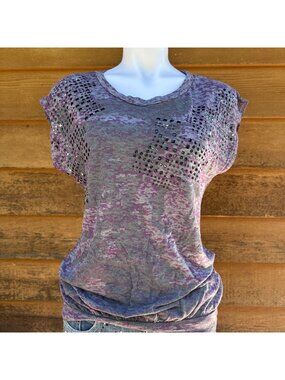 Buffalo Womens Purple Capped Sleeve Top With Rhinestone Accents Size Small Polye